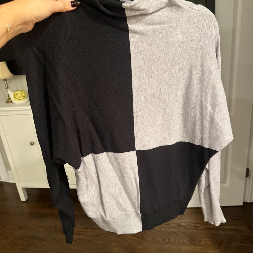 T Tahari Black and Gray Colorblock Sweater